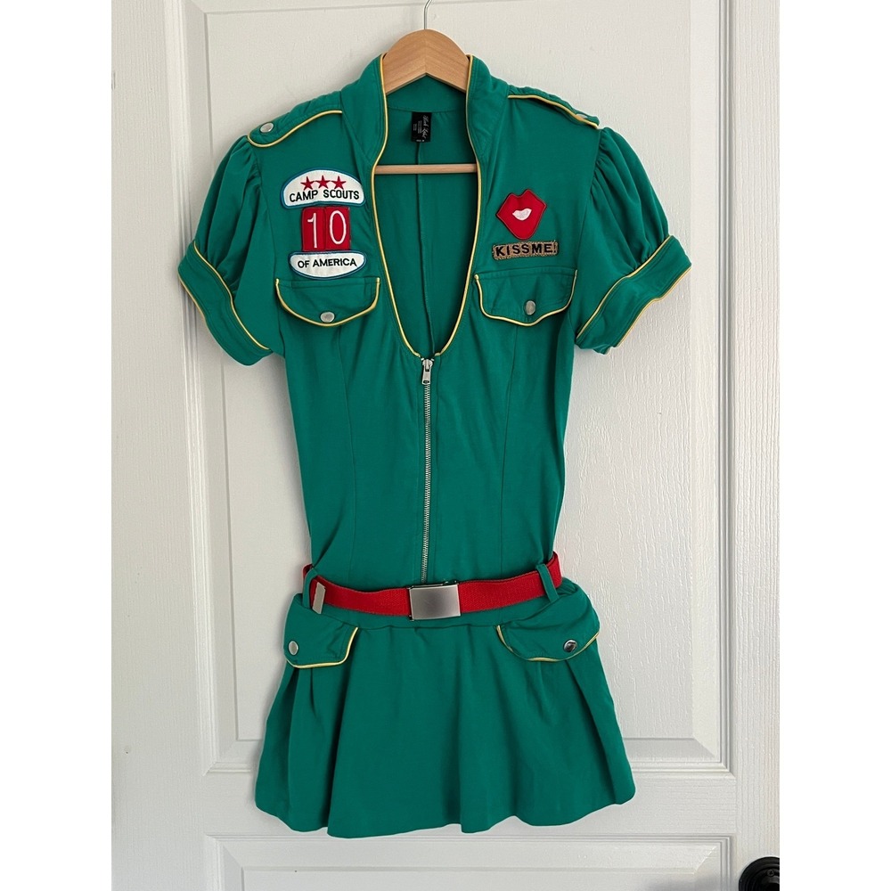 Spirit Deluxe Sweet Camp Girl Womens Scout Mini Dress Green Red Belt ASOS Medium